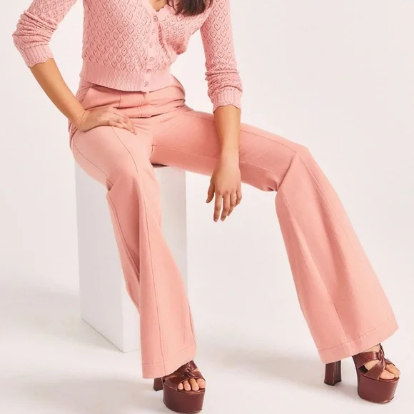 LoveShackFancy Meyerson Flared Pants Tuscany Pink Size 4 NWT - Picture 9 of 10
